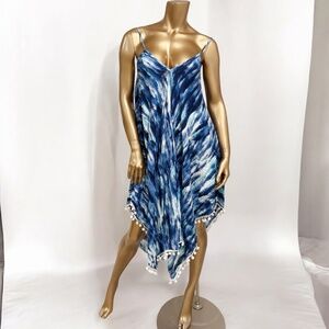 Beachwear by Japna Women's Blue Sleeveless Handkerchief Hem Midi Cover-Up Size M